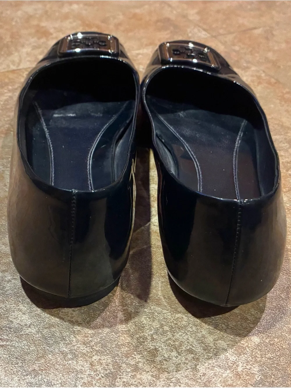 Tory Burch Black Patent Logo-Embellished Flats